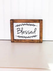 Framed wooden Thankful/Blessed fall decor tabletop/counter sign. Cute small wood fall/autumn home decor signs. Thanksgiving framed signs