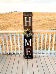 Wood home door sign / Personalized wooden front door sign / Home sign with wreath / Large home wreath sign / Rustic home sweet home sign