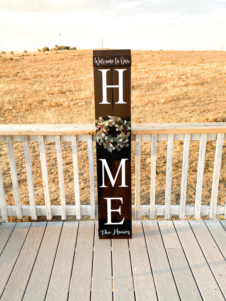 Wood home door sign / Personalized wooden front door sign / Home sign with wreath / Large home wreath sign / Rustic home sweet home sign
