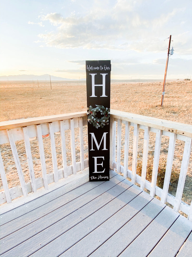 Wood home door sign / Personalized wooden front door sign / Home sign with wreath / Large home wreath sign / Rustic home sweet home sign