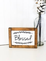 Framed wooden Thankful/Blessed fall decor tabletop/counter sign. Cute small wood fall/autumn home decor signs. Thanksgiving framed signs