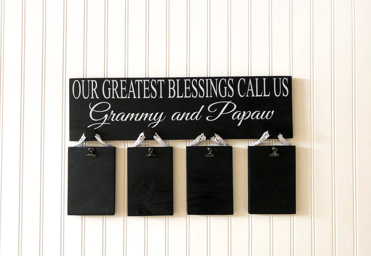 Personalized Our Greatest Blessings Call Us Wooden Sign with Hanging Picture Plaques / Grandparent gift / Grandma & Grandpa Custom Name sign