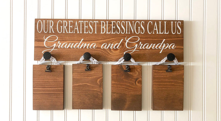 Personalized Our Greatest Blessings Call Us Wooden Sign with Hanging Picture Plaques / Grandparent gift / Grandma & Grandpa Custom Name sign
