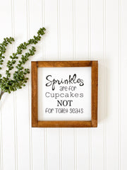 Sprinkles are for cupcakes NOT for toilet seats framed wooden bathroom sign. Cute farmhouse framed bathroom sign decor. Funny framed sign