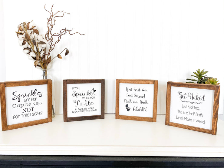 Sprinkles are for cupcakes NOT for toilet seats framed wooden bathroom sign. Cute farmhouse framed bathroom sign decor. Funny framed sign