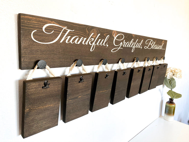 Thankful, Grateful, Blessed sign / Wooden picture hanger sign / Personalized wall decor sign / Custom thankful sign with picture plaques