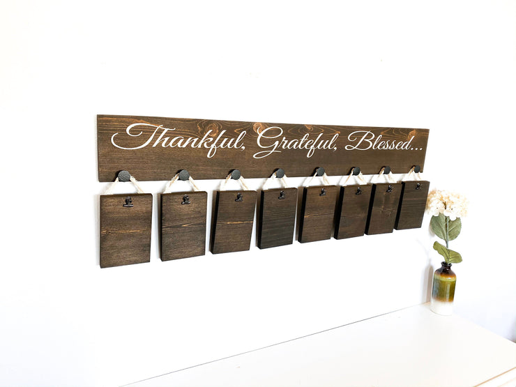 Thankful, Grateful, Blessed sign / Wooden picture hanger sign / Personalized wall decor sign / Custom thankful sign with picture plaques