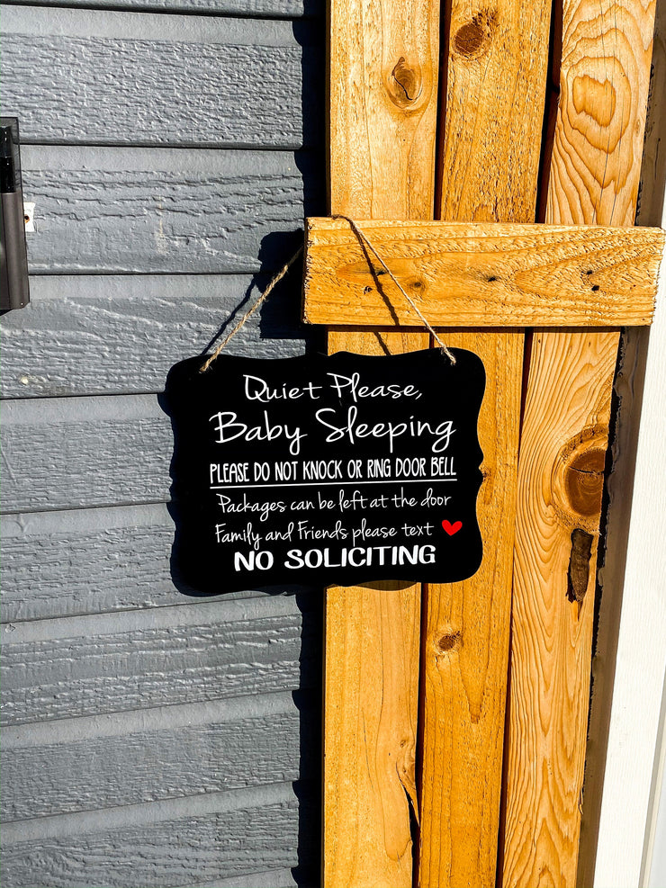 Quiet please baby sleeping / Do not ring bell sign / No soliciting sign / Sh baby sleeping sign / Leave packages sign / Don’t knock sign