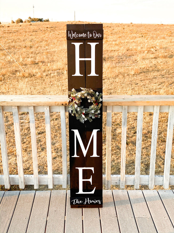 Wood home door sign / Personalized wooden front door sign / Home sign with wreath / Large home wreath sign / Rustic home sweet home sign