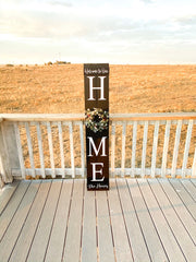 Wood home door sign / Personalized wooden front door sign / Home sign with wreath / Large home wreath sign / Rustic home sweet home sign