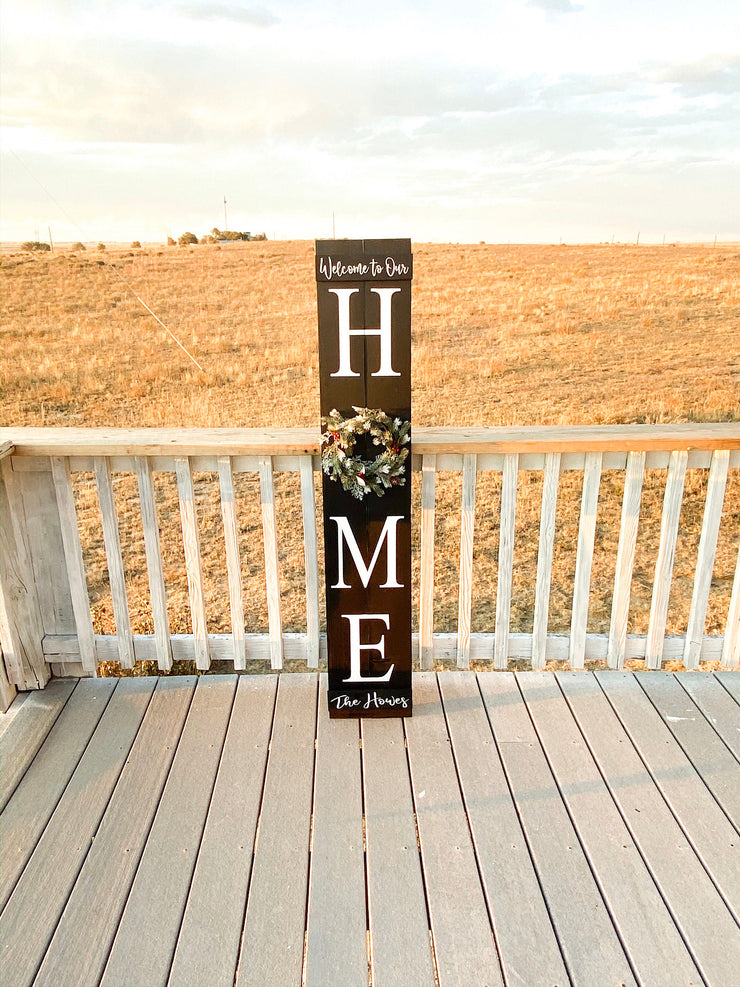 Wood home door sign / Personalized wooden front door sign / Home sign with wreath / Large home wreath sign / Rustic home sweet home sign