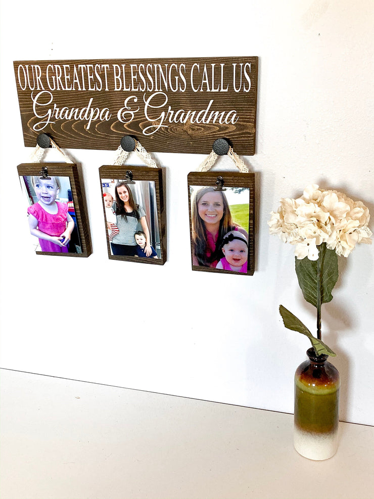 Our greatest blessings sign / 3 grand kids picture sign / Grandparent gift / Gift for Grandma and Grandpa / Custom grandparent wood sign