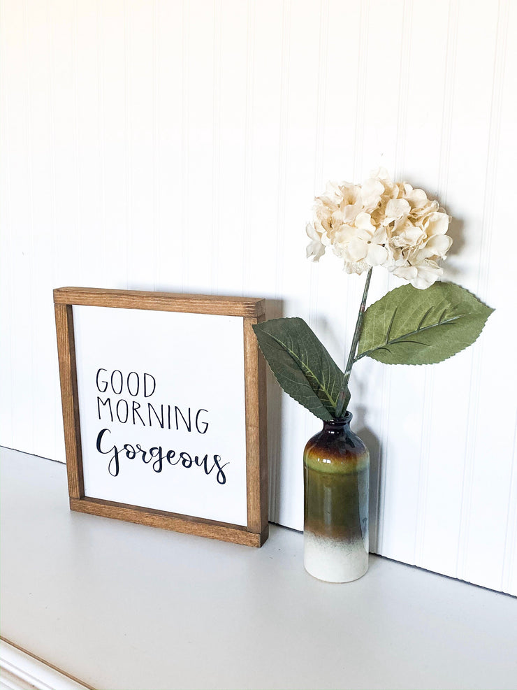 Farmhouse style framed sign / Good Morning Gorgeous Hello there handsome set / Bedroom decor signs / Bedside table sign / Cute bedroom signs