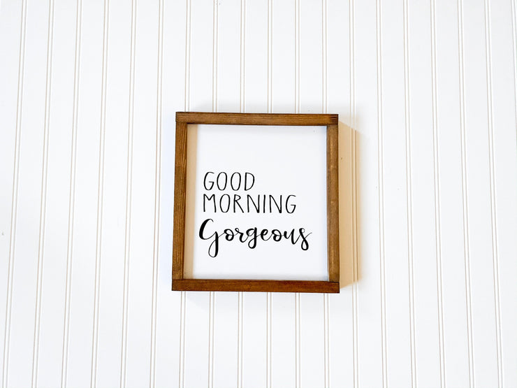 Farmhouse style framed sign / Good Morning Gorgeous Hello there handsome set / Bedroom decor signs / Bedside table sign / Cute bedroom signs