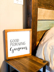 Farmhouse style framed sign / Good Morning Gorgeous Hello there handsome set / Bedroom decor signs / Bedside table sign / Cute bedroom signs