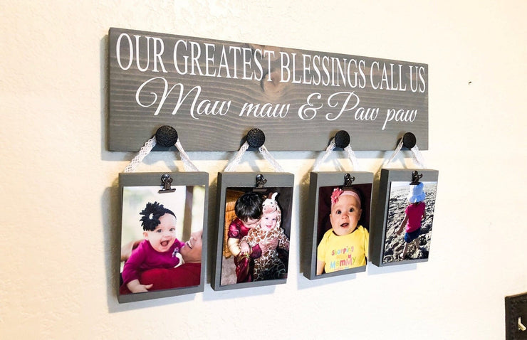 Personalized Our Greatest Blessings Call Us Wooden Sign with Hanging Picture Plaques / Grandparent gift / Grandma & Grandpa Custom Name sign