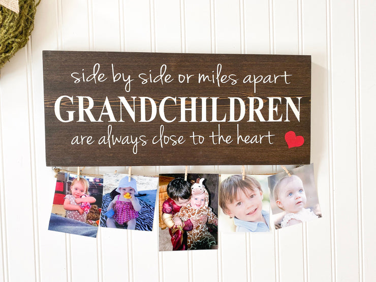 Side by side or miles apart / Grandchildren sign / Grandmother gift / Gift for Grandma/ Grandchildren picture sign / Grandparent gift