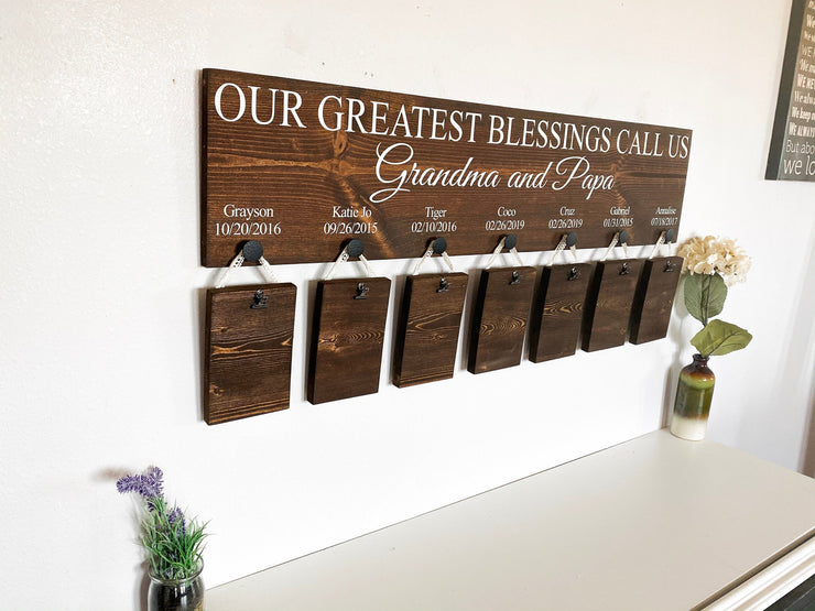 Our greatest blessings call us / Custom grandparent sign / Grandparent sign with 7 grand kids names and bday / Personalized grandparent sign