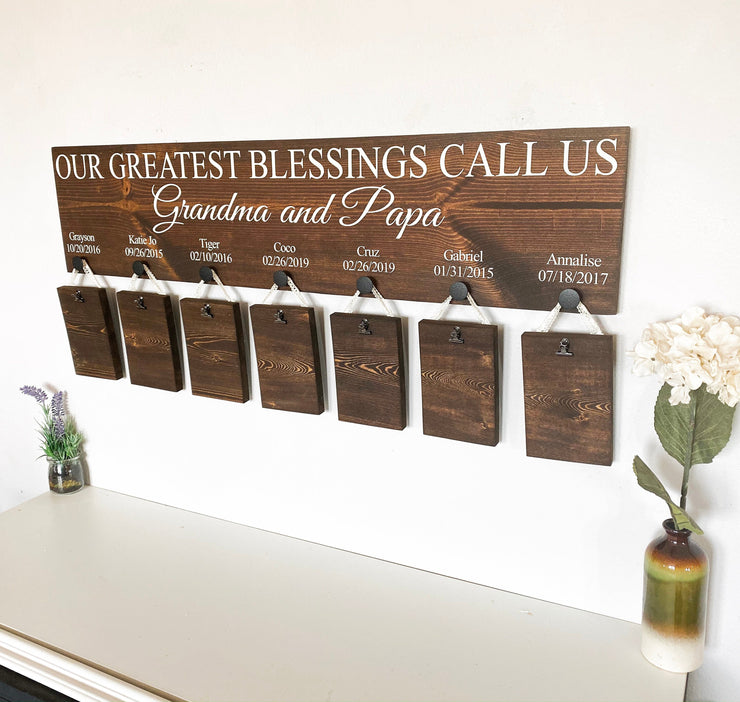 Our greatest blessings call us / Custom grandparent sign / Grandparent sign with 7 grand kids names and bday / Personalized grandparent sign