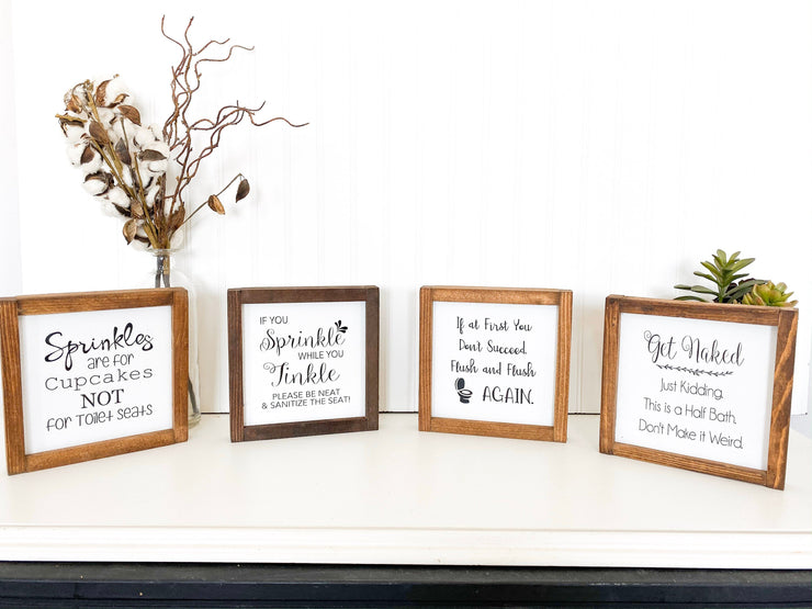 If you sprinkle when you tinkle please be neat and sanitize the seat framed wooden bathroom farmhouse sign. Cute framed bathroom sign decor