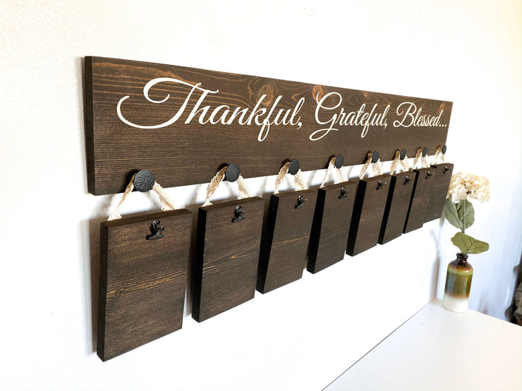 Thankful, Grateful, Blessed sign / Wooden picture hanger sign / Personalized wall decor sign / Custom thankful sign with picture plaques