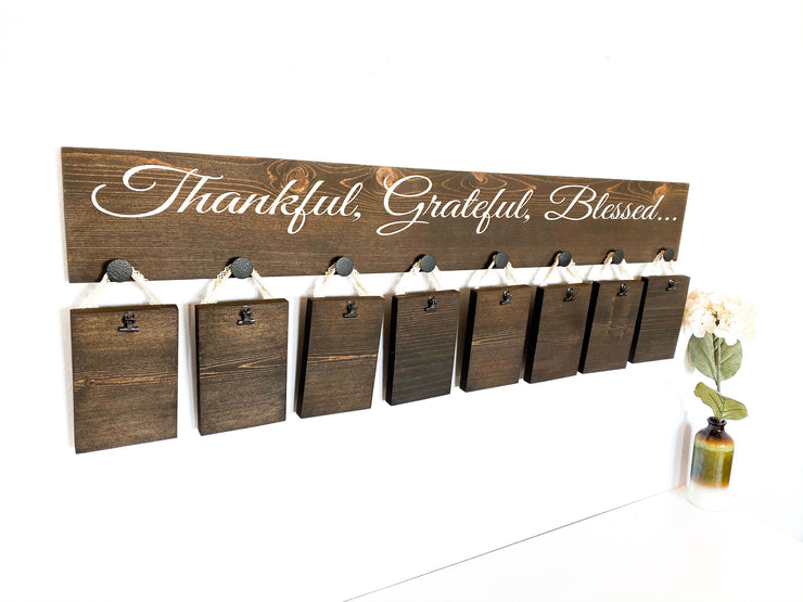 Thankful, Grateful, Blessed sign / Wooden picture hanger sign / Personalized wall decor sign / Custom thankful sign with picture plaques