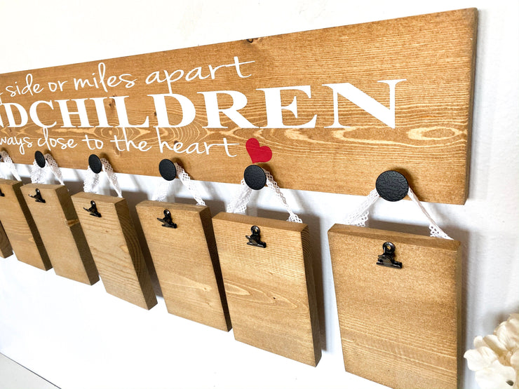 Side by side or miles apart sign / Grandchildren are close to the heart sign / Custom Grandparent gift / 8 grand kid picture wooden sign