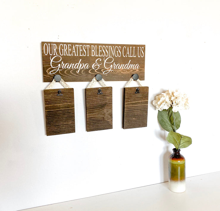Our greatest blessings sign / 3 grand kids picture sign / Grandparent gift / Gift for Grandma and Grandpa / Custom grandparent wood sign