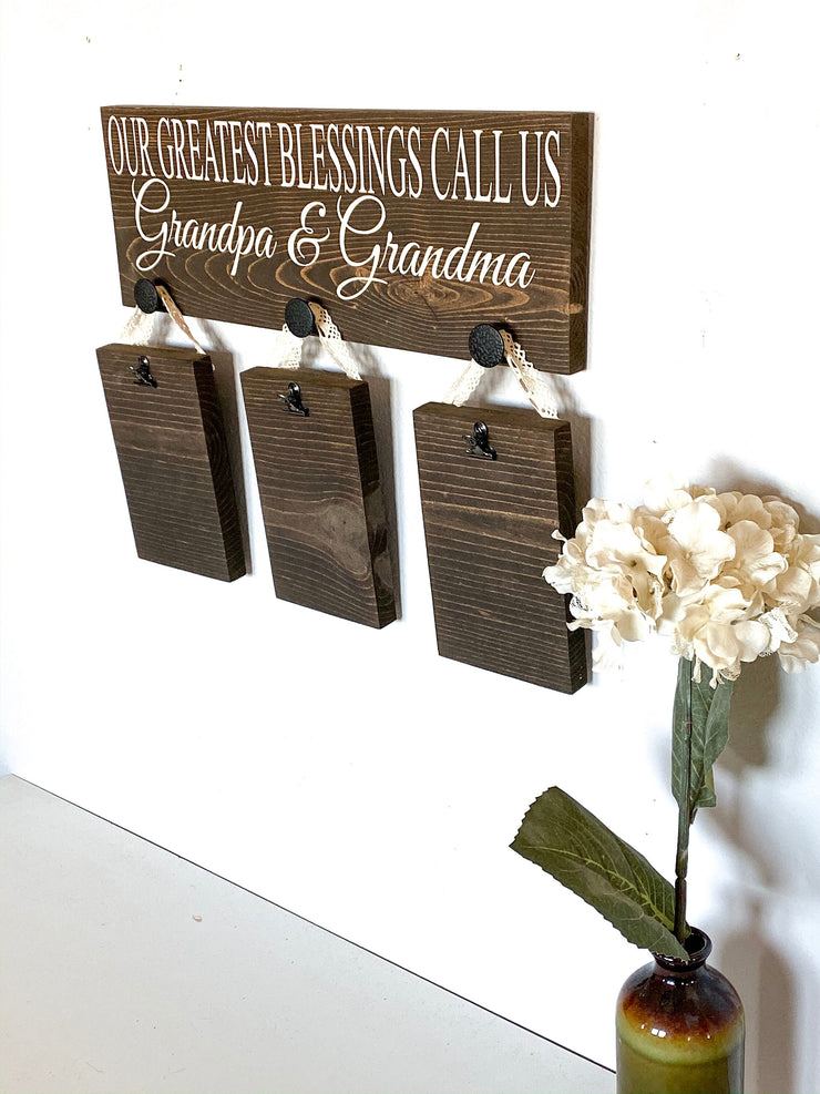 Our greatest blessings sign / 3 grand kids picture sign / Grandparent gift / Gift for Grandma and Grandpa / Custom grandparent wood sign