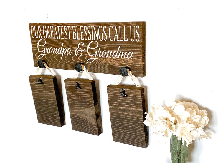 Our greatest blessings sign / 3 grand kids picture sign / Grandparent gift / Gift for Grandma and Grandpa / Custom grandparent wood sign