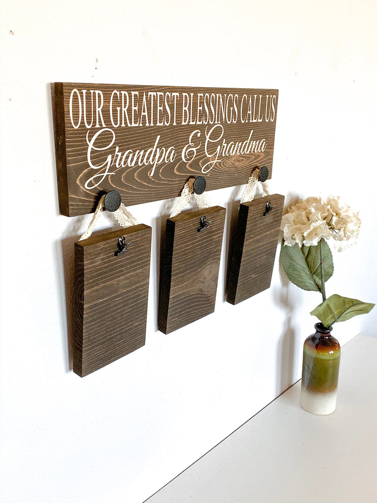 Our greatest blessings sign / 3 grand kids picture sign / Grandparent gift / Gift for Grandma and Grandpa / Custom grandparent wood sign