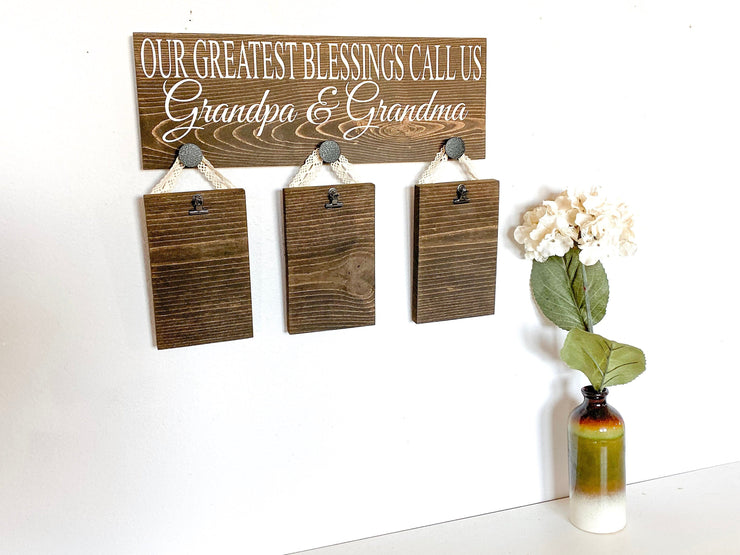 Our greatest blessings sign / 3 grand kids picture sign / Grandparent gift / Gift for Grandma and Grandpa / Custom grandparent wood sign
