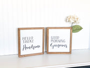 Hello There Handsome Framed Sign / Farmhouse style framed wooden bedroom decor sign / Bedroom decor sign / Bathroom decor sign for him