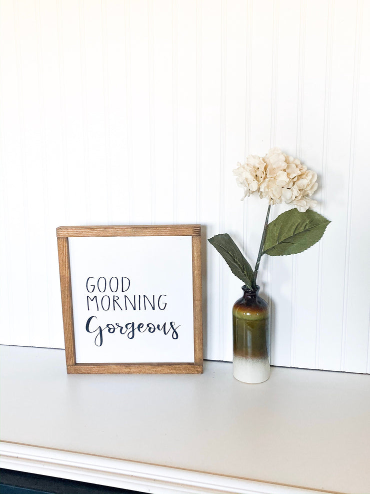 Farmhouse style framed sign / Good Morning Gorgeous Hello there handsome set / Bedroom decor signs / Bedside table sign / Cute bedroom signs
