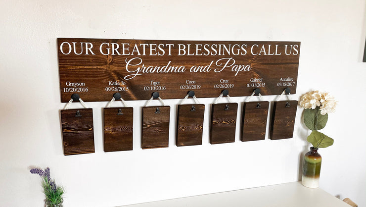 Our greatest blessings call us / Custom grandparent sign / Grandparent sign with 7 grand kids names and bday / Personalized grandparent sign