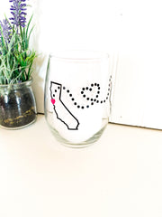 Personalized Best friend states wine glass, custom wine glass you choose two states with coordinating cities, Stem or Stemless wine glass