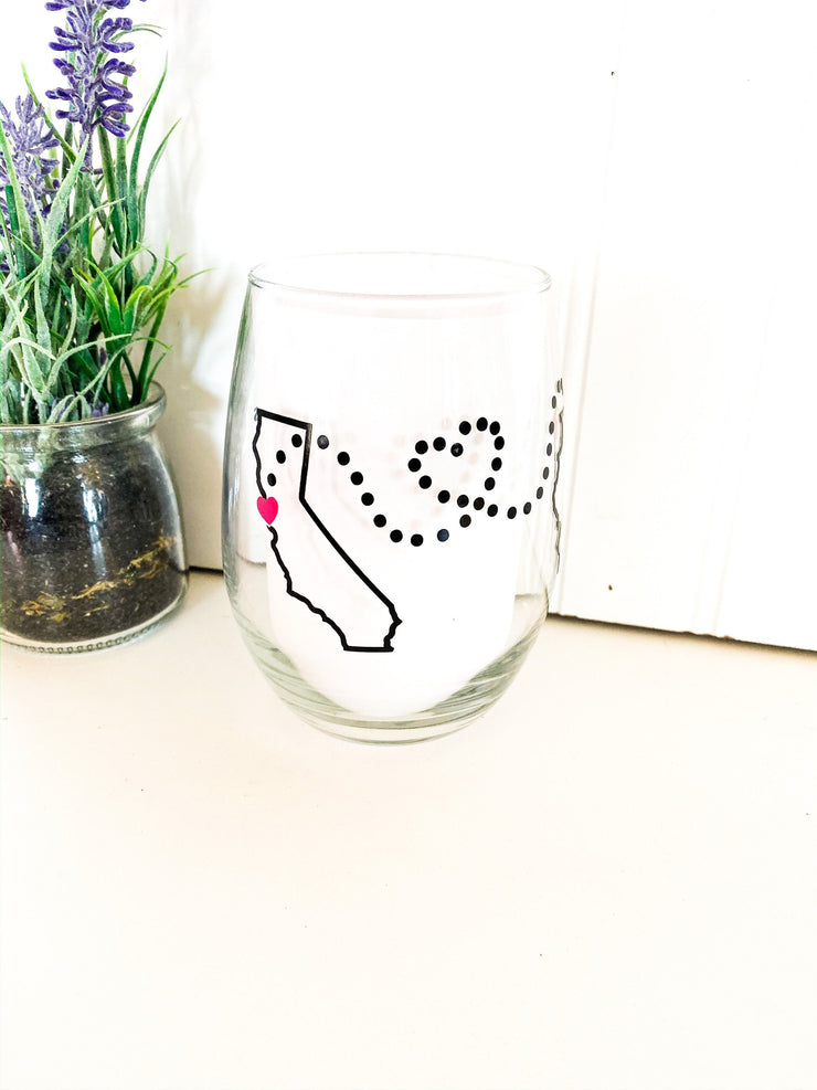 Personalized Best friend states wine glass, custom wine glass you choose two states with coordinating cities, Stem or Stemless wine glass