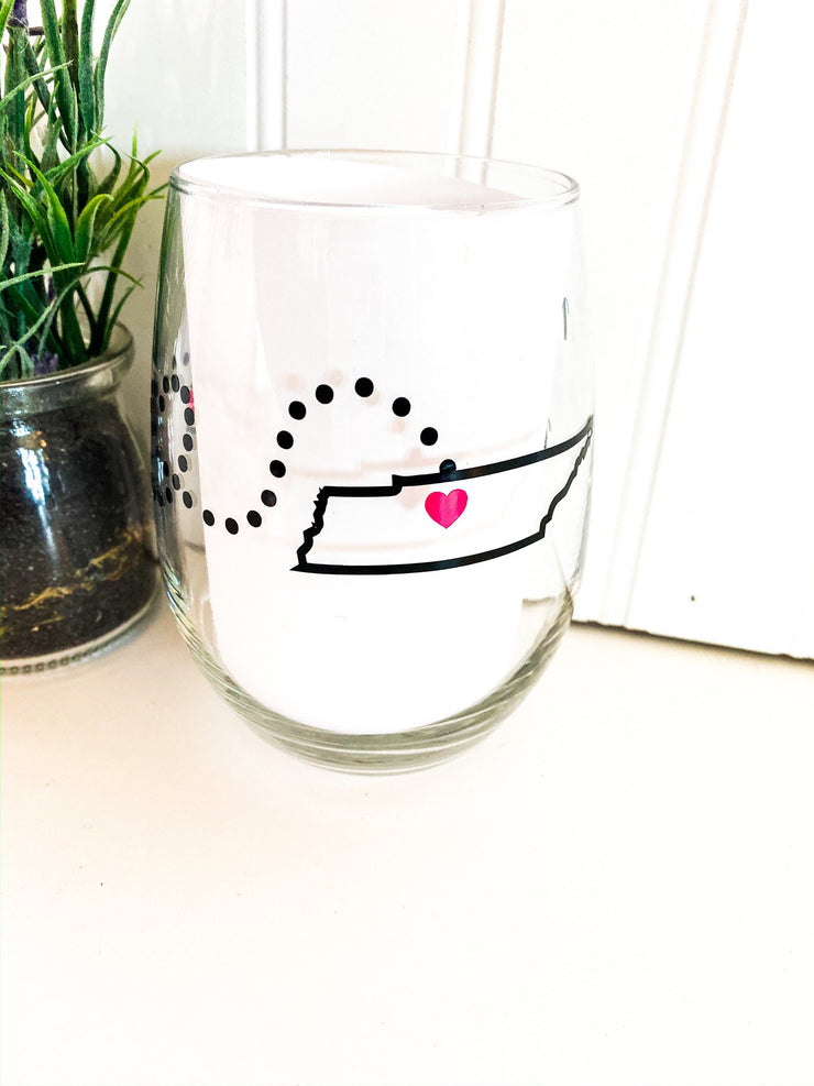 Personalized Best friend states wine glass, custom wine glass you choose two states with coordinating cities, Stem or Stemless wine glass