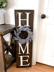 Wood home sign with wreath / Front door sign / Large porch home sign / Entryway wood sign with wreath / Housewarming gift / Home decor sign