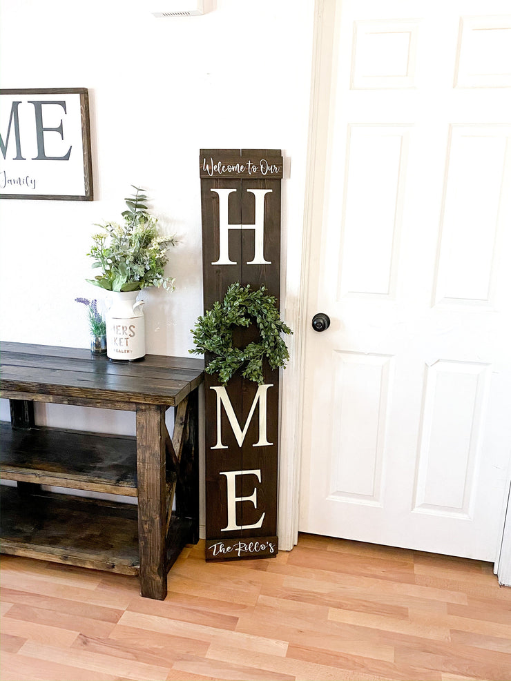 Wood home door sign / Personalized wooden front door sign / Home sign with wreath / Large home wreath sign / Rustic home sweet home sign