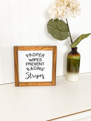 Bathroom framed wood sign/ Proper wipes sign/ Funny farmhouse framed bathroom sign / Farmhouse style wooden sign/ Bathroom sign decor