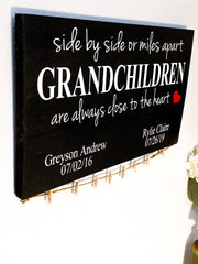 Miles apart sign / Grandchildren picture name sign / Grandparent wood sign / Personalized grandparent gift / Side by side or miles apart