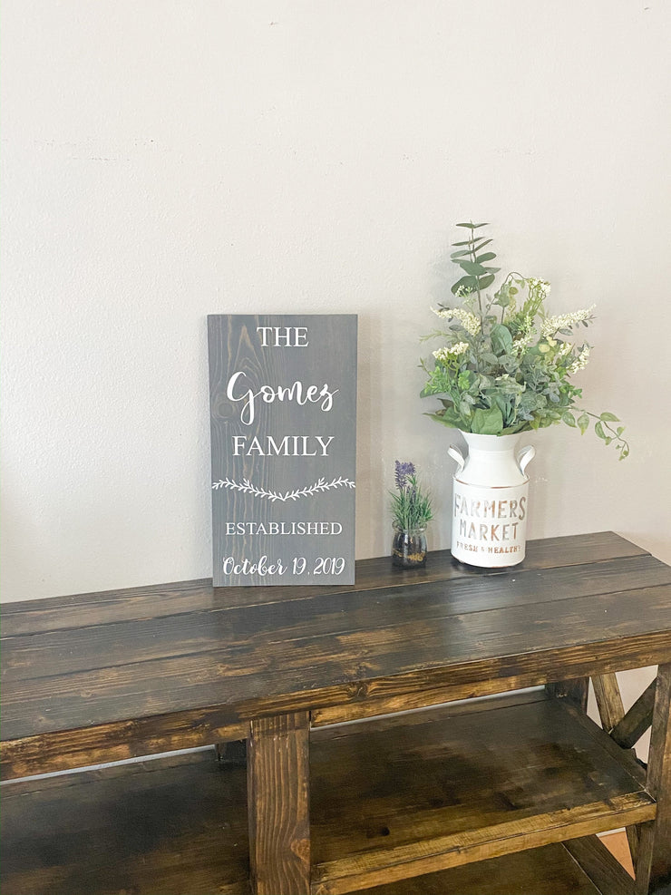 Last name family established sign / Wooden wedding decor sign / Family established with wedding date / Personalized last name wood sign