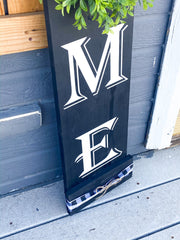 Welcome to our home sign with greenery wreath  and buffalo check bow / Personalized home sign / Front door sign / Custom Welcome wreath sign
