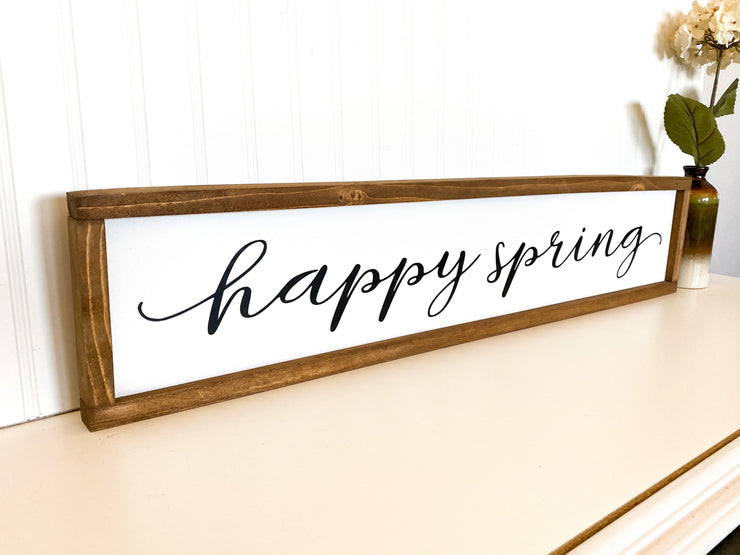 Happy Spring decor frame sign / Farmhouse style spring sign / Spring time wooden home decor sign / Long spring framed sign / Country sign
