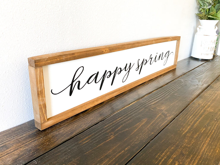 Happy Spring decor frame sign / Farmhouse style spring sign / Spring time wooden home decor sign / Long spring framed sign / Country sign