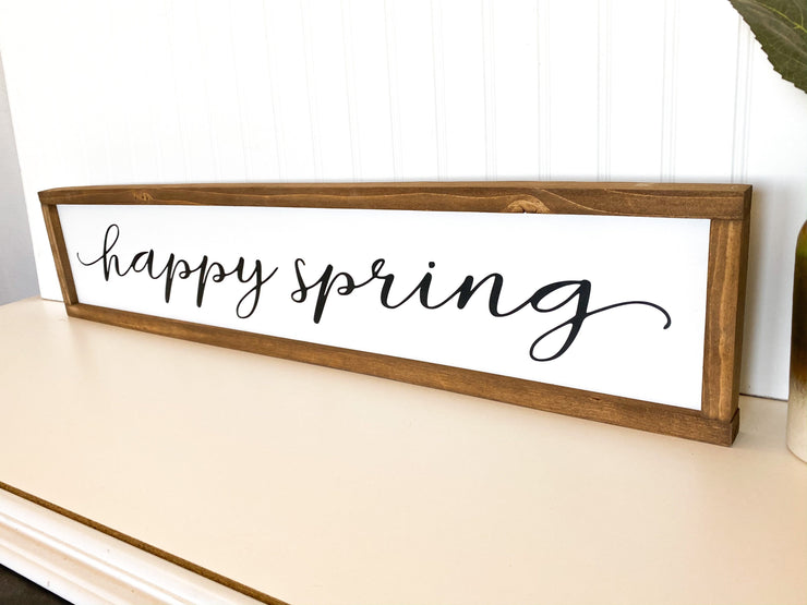 Happy Spring decor frame sign / Farmhouse style spring sign / Spring time wooden home decor sign / Long spring framed sign / Country sign