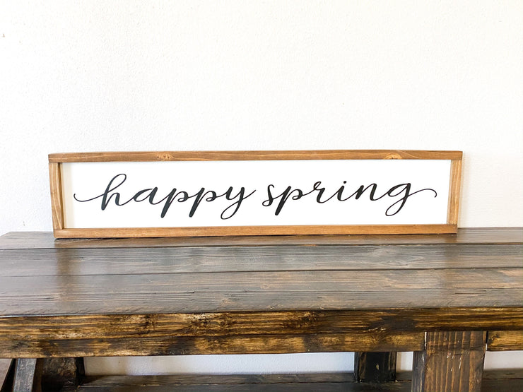 Happy Spring decor frame sign / Farmhouse style spring sign / Spring time wooden home decor sign / Long spring framed sign / Country sign