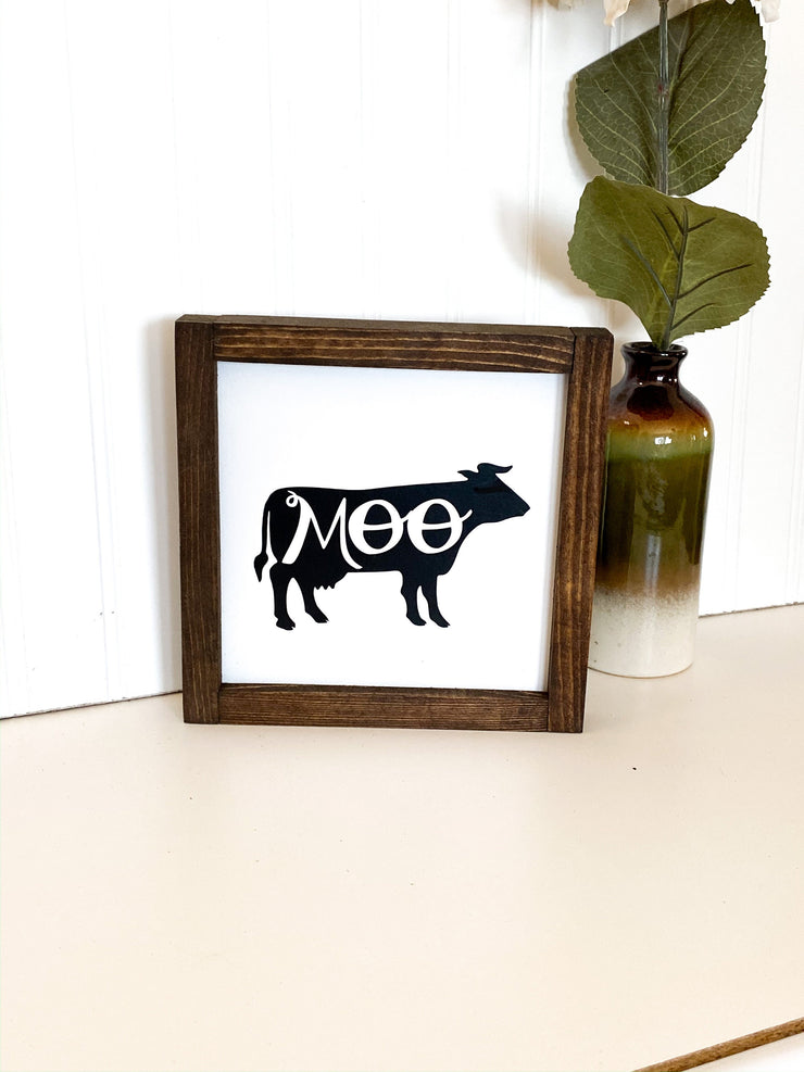 Farmhouse framed wooden cow, pig, chicken set / Moo, Cluck, Oink framed farm set / Wooden kitchen cow, pig, chicken framed signs / Farm sign