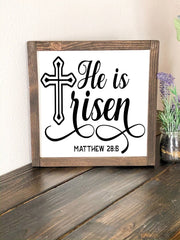 He is Risen farmhouse style framed wooden decor sign / Easter table sign / Easter decor sign / Wooden Easter sign / Framed He is Risen sign